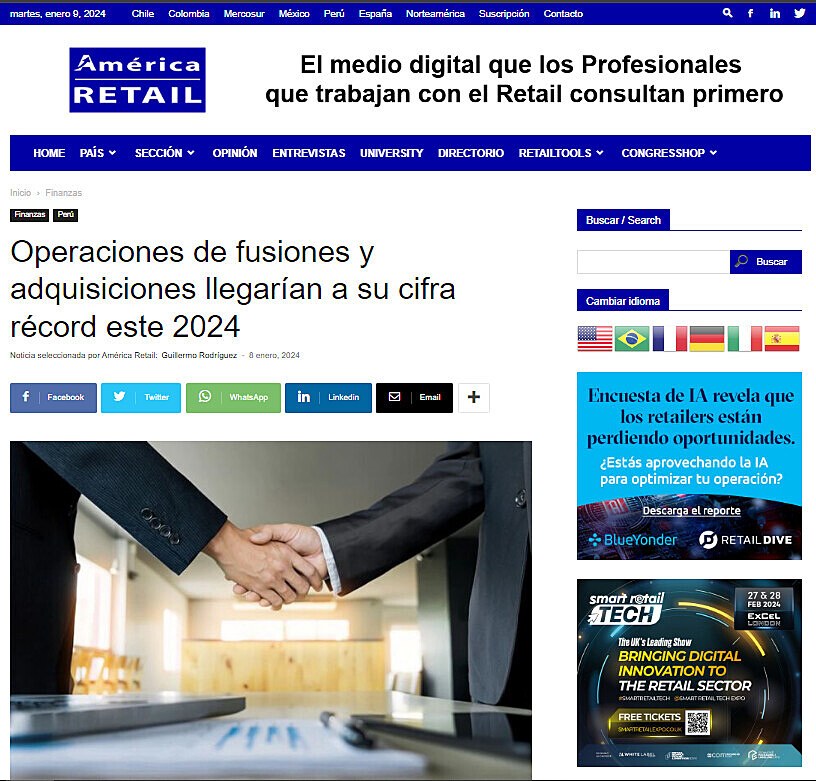 Operaciones de fusiones y adquisiciones llegaran a su cifra rcord este 2024